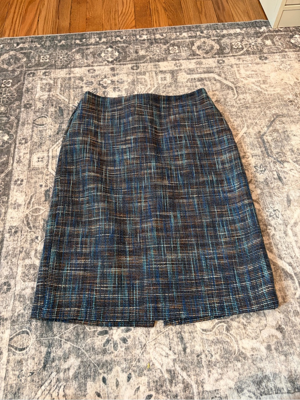 Coldwater Creek Blue, Black and Teal Tweed Pencil Skirt